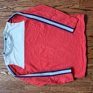 Mini Boden Boys Long Sleeve Cotton Tee in Red with Blue Stripes Size  9-10